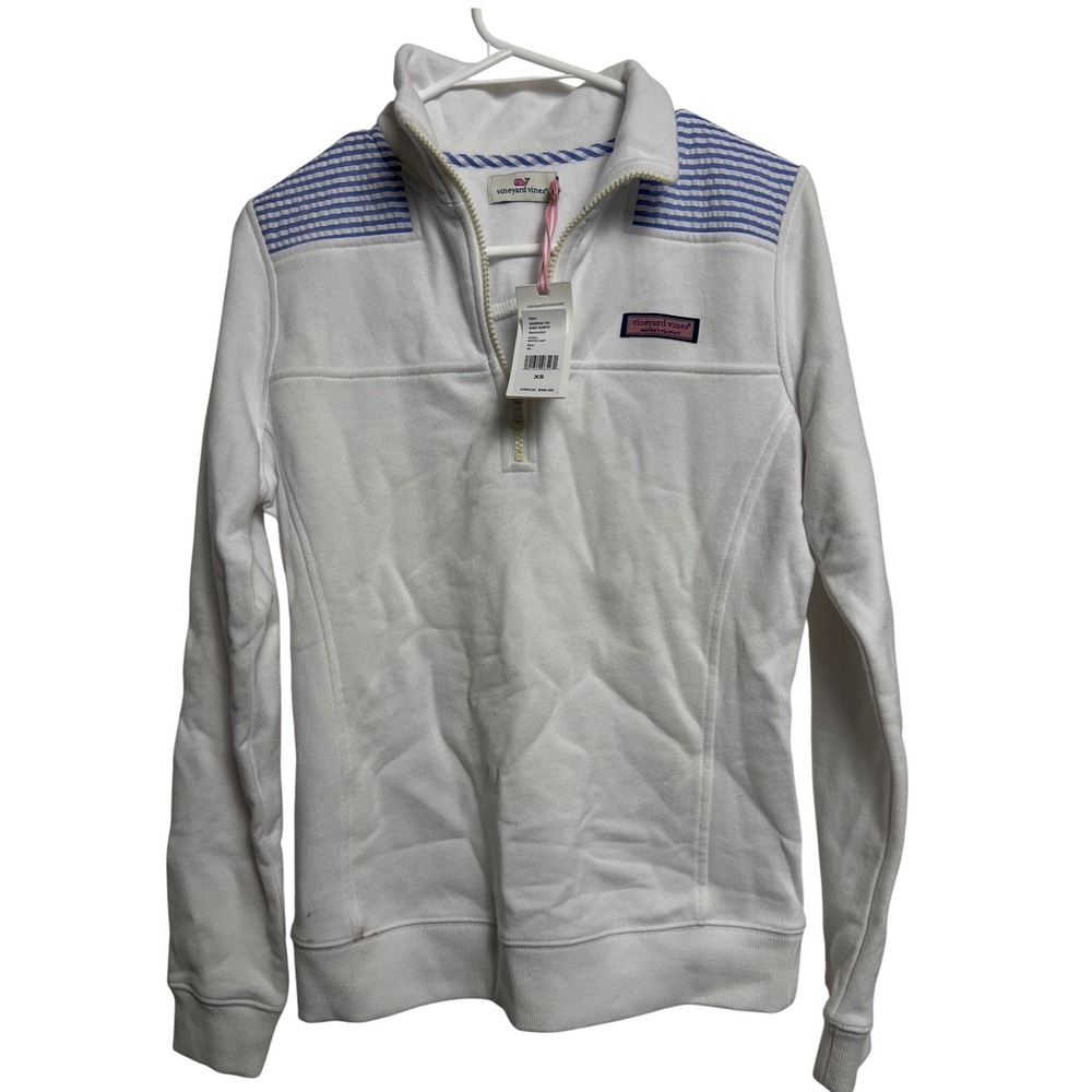 Vineyard Vines Womens White Seersucker Shep Shirt Quarter Zip Pullover XS NEW